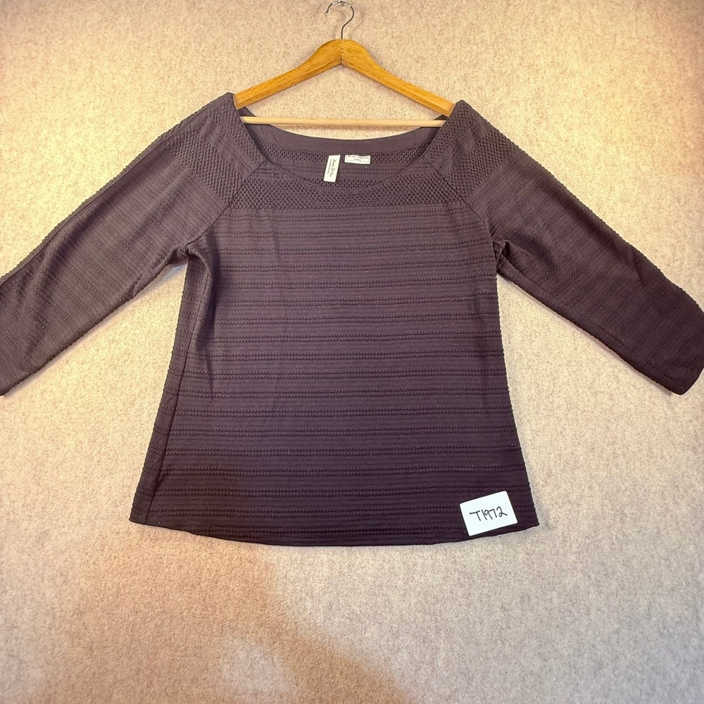 Meadow Rue Anthropologie Womens Large black Textured Boat Neck 3/4 Sleeve Top